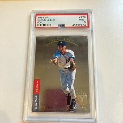 PSA 9 Mint Derek Jeter 1993 Upper Deck SP #279 Card: PSA 9 Mint Derek Jeter 1993 Upper Deck SP #279 Card 1993 Upper Deck SP Derek Jeter #279 trading card graded PSA 9 Mint with a new label. The card is listed as pre-owned and is identified as a foil ver