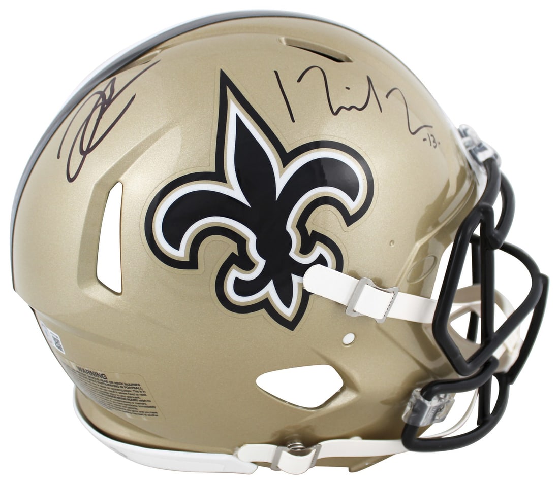 New Orleans Saints Speed Proline Full Size Helmet Signed by Derek Carr Michael Thomas BAS (1 of 3)
