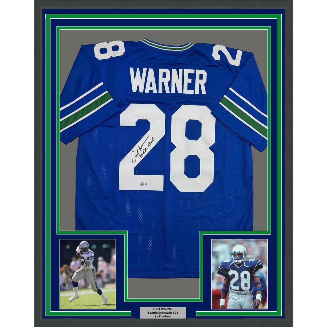 Curt Warner Signed Seattle Seahawks 35x39 Framed Jersey Beckett Authenticated (1 of 2)