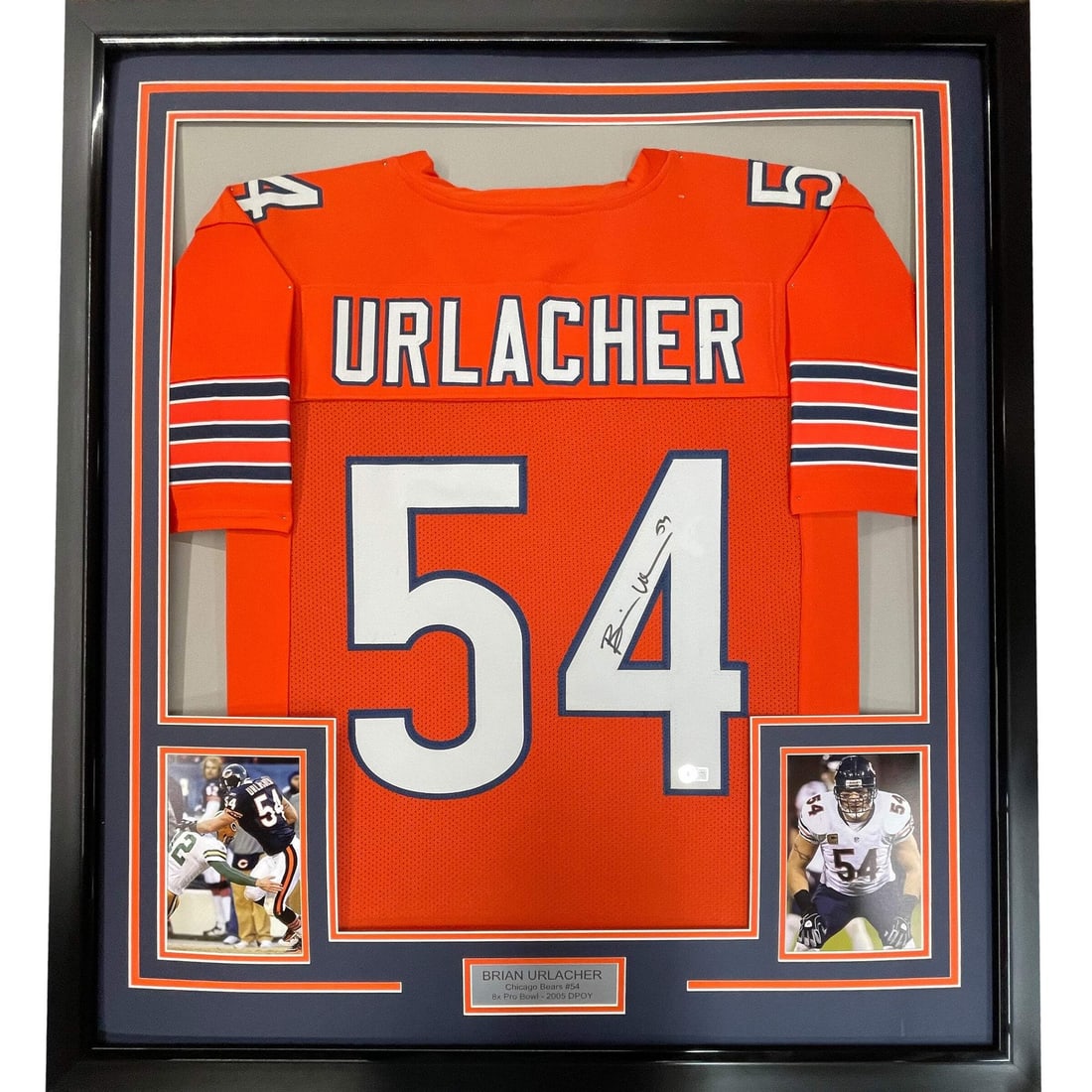 Brian Urlacher Signed Chicago Bears Framed Orange Jersey Beckett Authenticated (1 of 2)