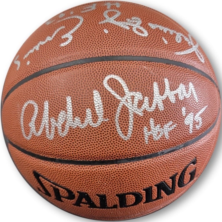 NBA Basketball Dual Signed by Kareem Abdul-Jabbar and Julius Erving GAI Authenticated: NBA Basketball Dual Signed by Kareem Abdul-Jabbar and Julius Erving GAI Authenticated This NBA basketball is autographed by both Kareem Abdul-Jabbar and Julius Erving. The ball features signed inscrip