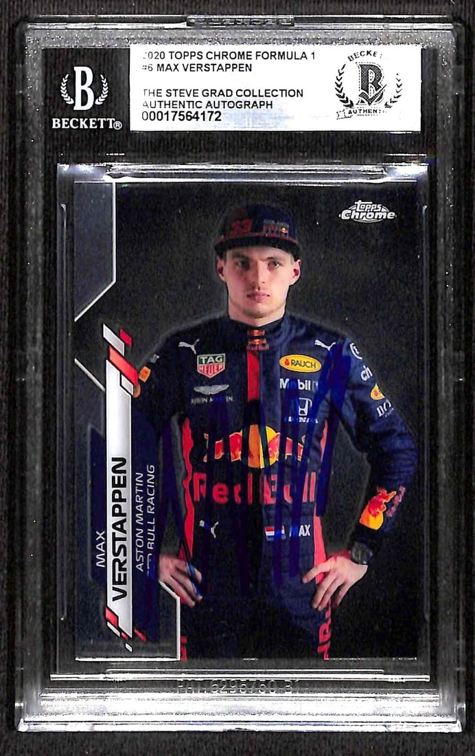 Max Verstappen 2020 Topps F1 Chrome #6 Signed Rookie Card Beckett Authenticated: Max Verstappen 2020 Topps F1 Chrome #6 Signed Rookie Card Beckett Authenticated This is a signed rookie card of auto racing superstar Max Verstappen from the 2020 Topps Formula 1 Chrome set. The card 