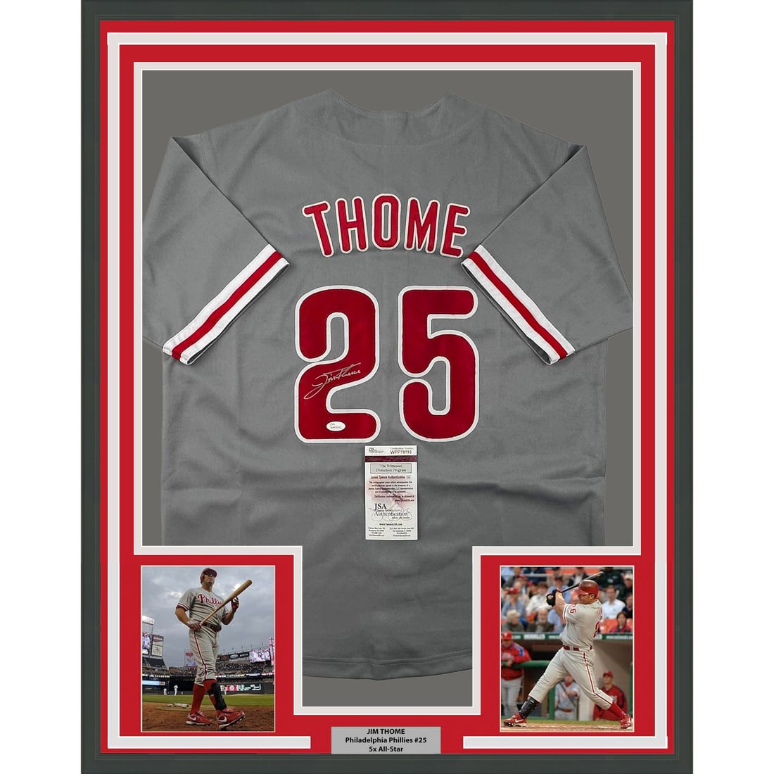 Jim Thome Signed Framed Philadelphia Grey Jersey JSA COA 35x39 (1 of 2)