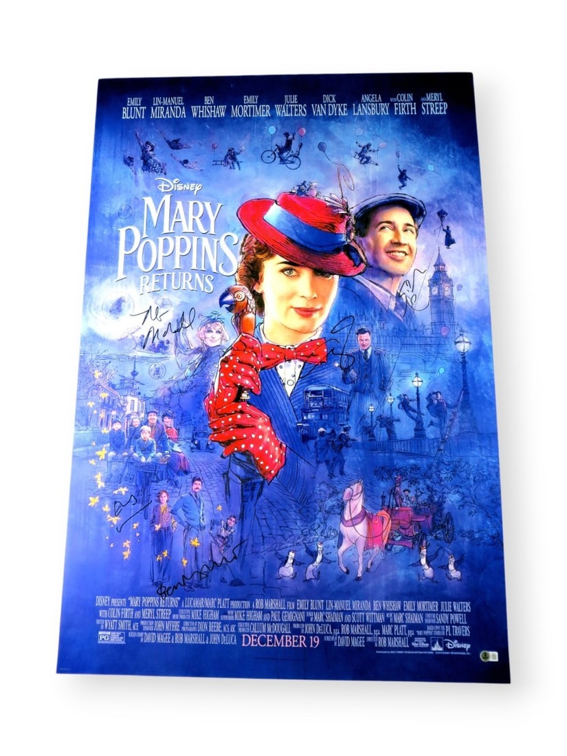 Mary Poppins Returns Signed 27X40 Poster Blunt Miranda Whishaw BAS Authenticated: Mary Poppins Returns Signed 27X40 Poster Blunt Miranda Whishaw BAS Authenticated Celebrate the magic of cinema with this stunning autographed poster from the cast of "Mary Poppins Returns." This origi