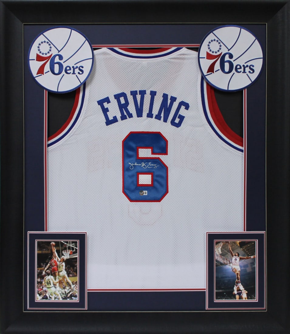 Julius Dr. J Erving Signed Framed Jersey Philadelphia 76ers BAS Witnessed: Julius Dr. J Erving Signed Framed Jersey Philadelphia 76ers BAS Witnessed Celebrate the legacy of basketball legend Julius "Dr. J" Erving with this authentic signed white pro style framed jersey. Pers