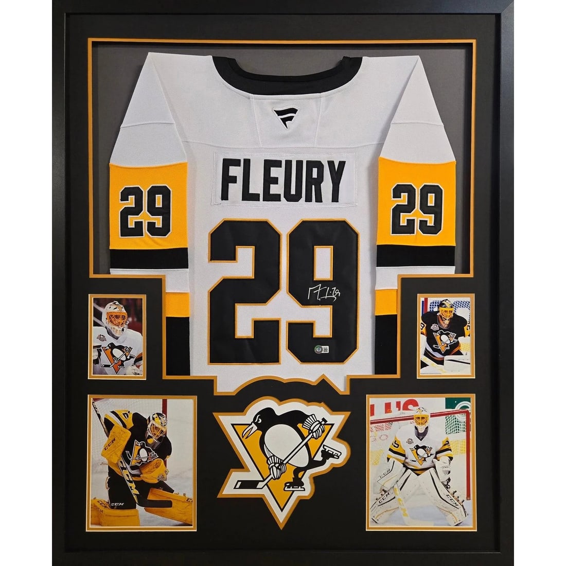 Framed Marc-Andre Fleury Signed Penguins White Jersey Beckett Authenticated (1 of 2)