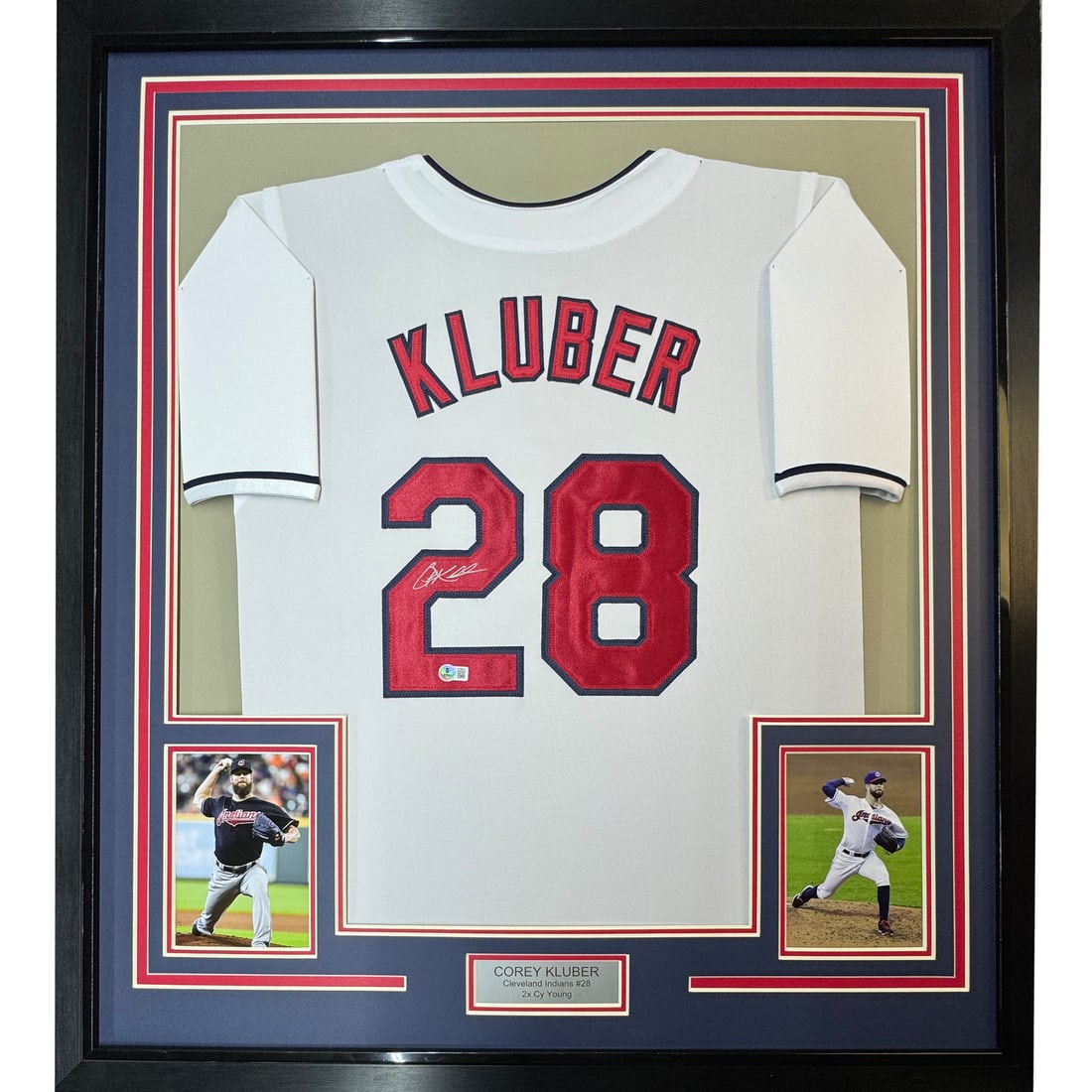 Framed Autographed Corey Kluber Jersey 35x39 with BAS COA (1 of 2)