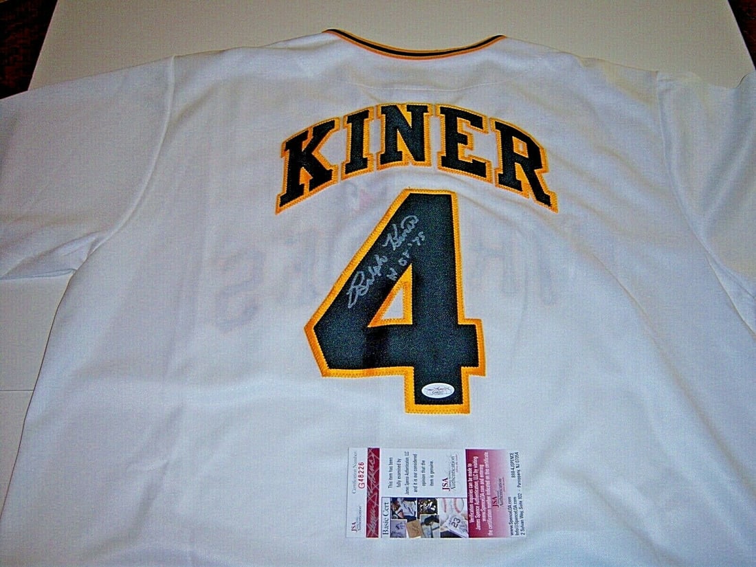 Majestic Jersey Signed by Ralph Kiner With JSA COA Pittsburgh Pirates HOF 75: Majestic Jersey Signed by Ralph Kiner With JSA COA Pittsburgh Pirates HOF 75 This is an official Majestic Pittsburgh Pirates jersey signed by Hall of Famer Ralph Kiner. The jersey is authenticated by 