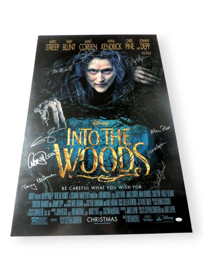 Into the Woods Cast Signed 27x40 Poster Meryl Streep Emily Blunt JSA Authenticated: Into the Woods Cast Signed 27x40 Poster Meryl Streep Emily Blunt JSA Authenticated This original 27x40 poster from the film 'Into the Woods' features the signatures of an impressive cast, including Me