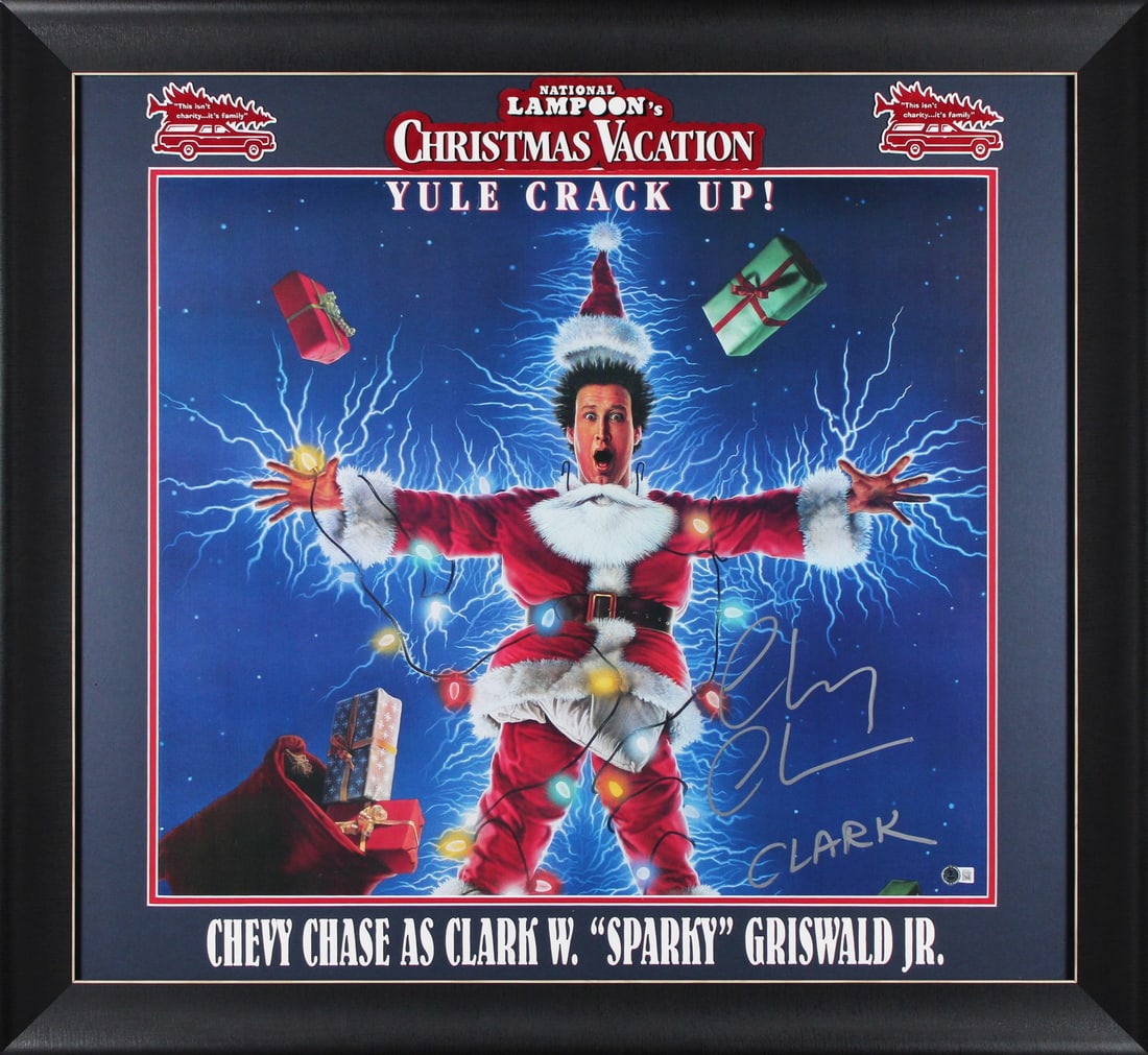 Chevy Chase Signed Clark Griswold Poster 24x27 Framed BAS Authenticated: Chevy Chase Signed Clark Griswold Poster 24x27 Framed BAS Authenticated Celebrate the festive spirit with this signed and framed 24x27 poster of Chevy Chase as "Clark" from National Lampoon's Christma