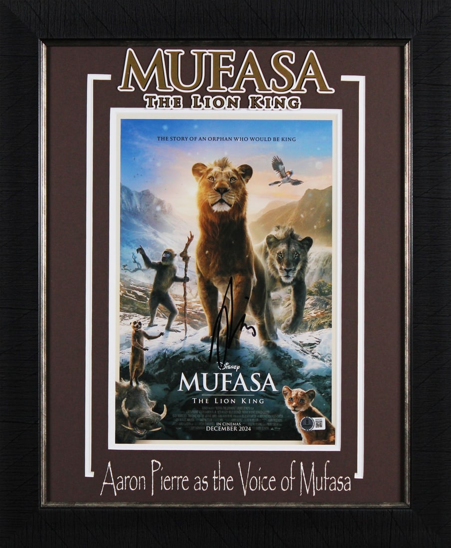 Aaron Pierre Signed 11x14 Framed Photo Mufasa The Lion King BAS Authenticated: Aaron Pierre Signed 11x14 Framed Photo Mufasa The Lion King BAS Authenticated This stunning 11x14 framed photograph features the autograph of Aaron Pierre, who portrayed Mufasa in "The Lion King". Aut