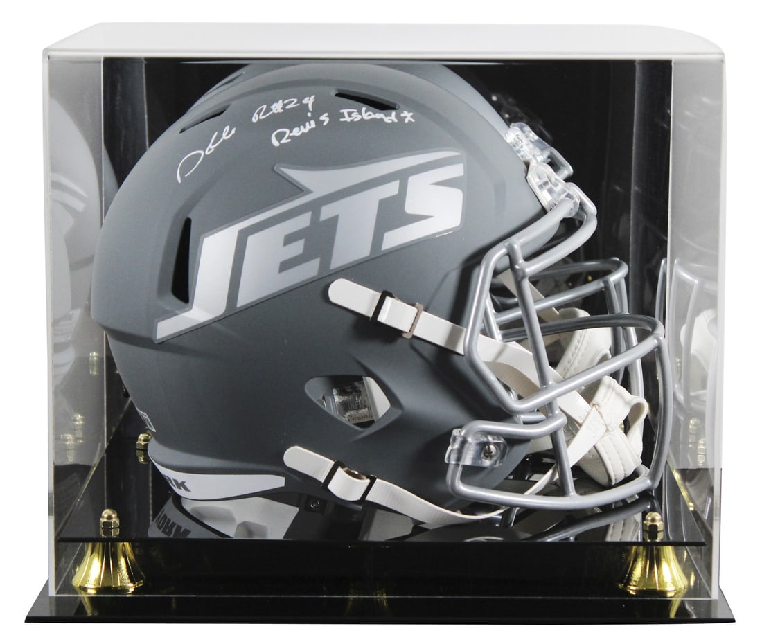 Darrelle Revis signed Jets slate speed replica helmet with display case BAS: Darrelle Revis signed Jets slate speed replica helmet with display case BAS Autographed alternate slate Riddell full size Speed replica helmet signed by Darrelle Revis of the New York Jets, with the i