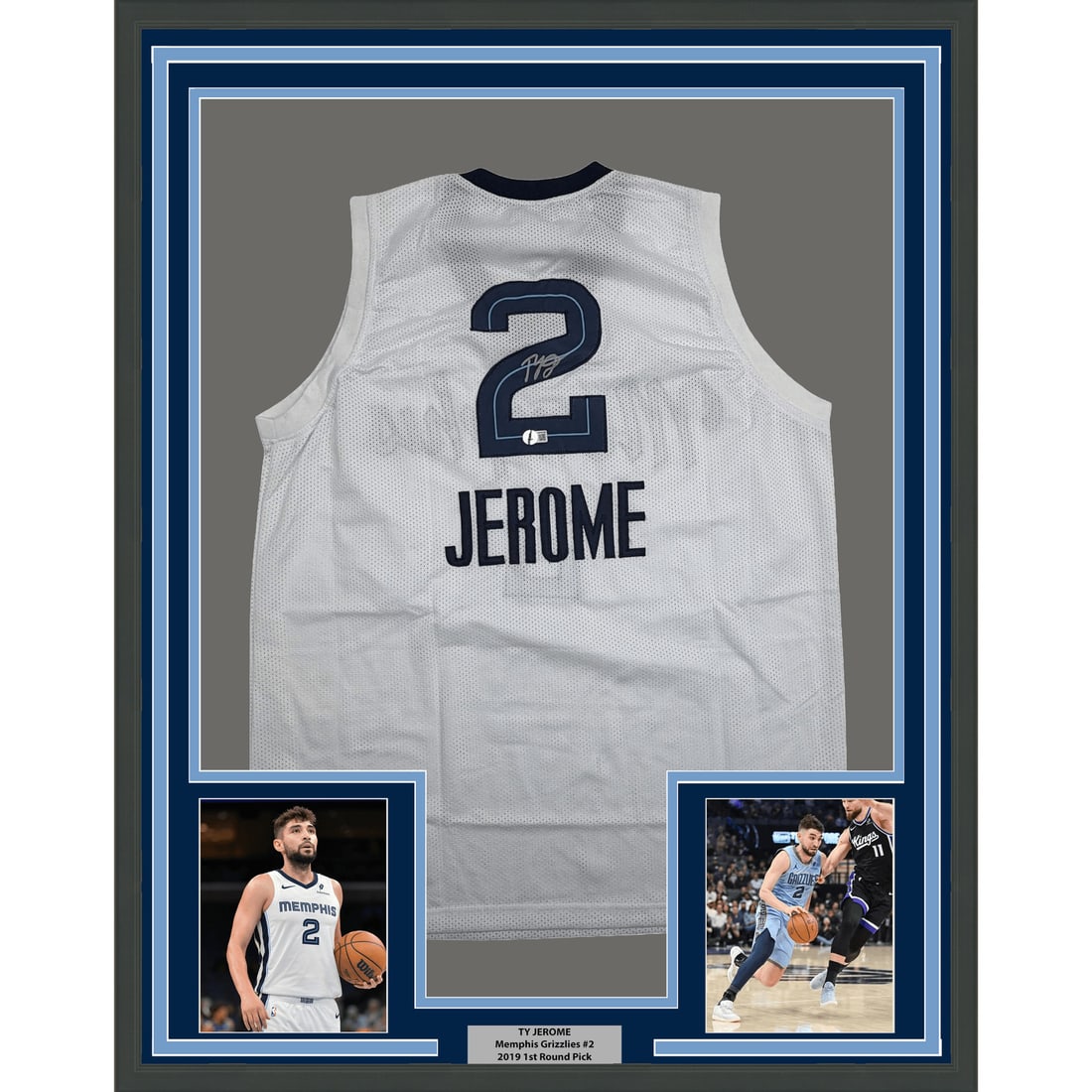 Ty Jerome signed Memphis Grizzlies framed jersey BAS COA 35x39 (1 of 2)