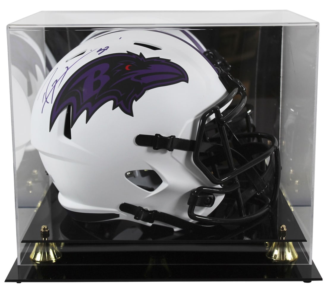 Ray Lewis autographed Ravens lunar speed replica helmet with case Beckett: Ray Lewis autographed Ravens lunar speed replica helmet with case Beckett This is an autographed alternate Lunar Riddell full size Speed replica helmet signed by Ray Lewis of the Baltimore Ravens. It 