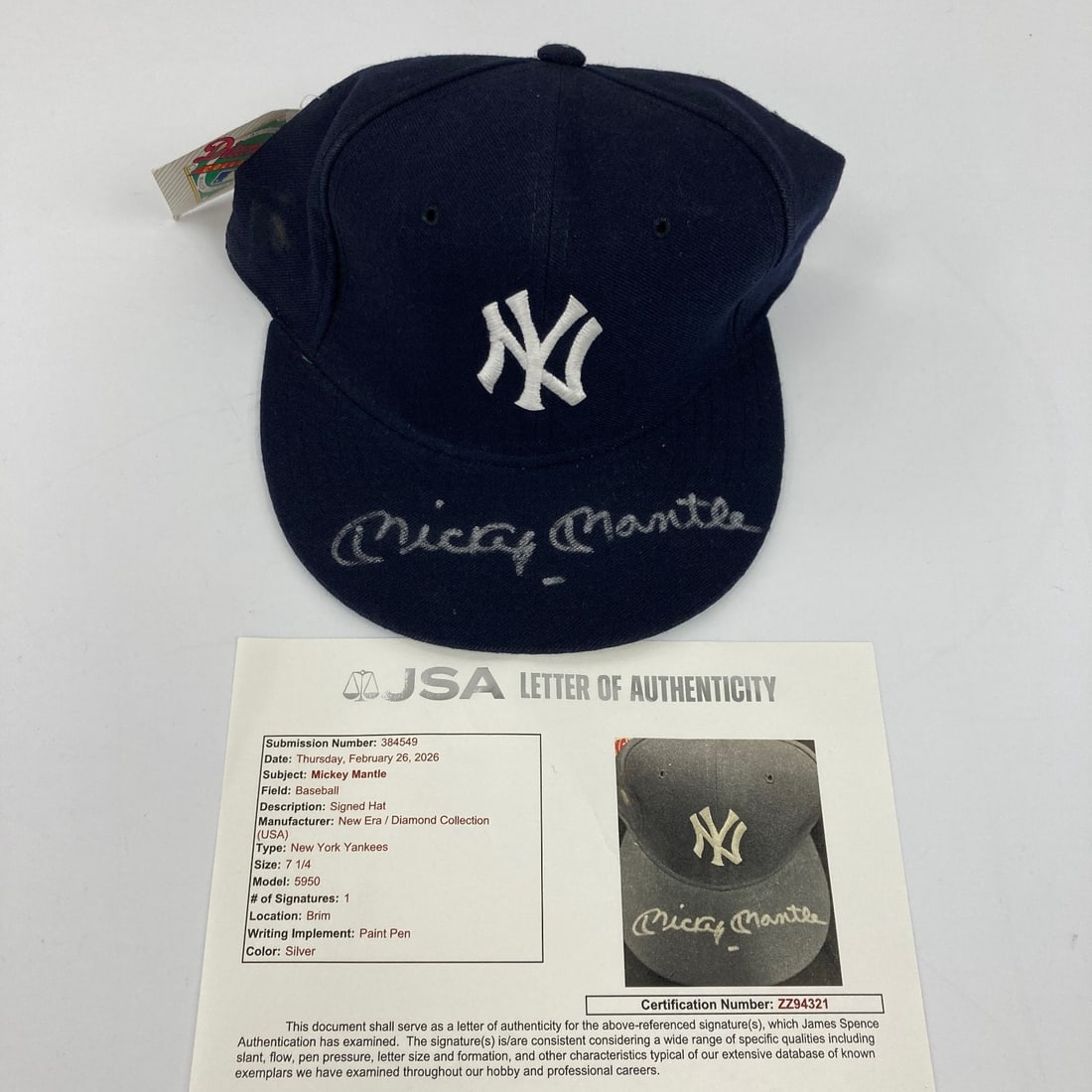 Autographed New York Yankees Game Model Hat Mickey Mantle JSA: Autographed New York Yankees Game Model Hat Mickey Mantle JSA This is an original New York Yankees authentic game model hat signed by Mickey Mantle. It is a baseball product with autograph authenticat