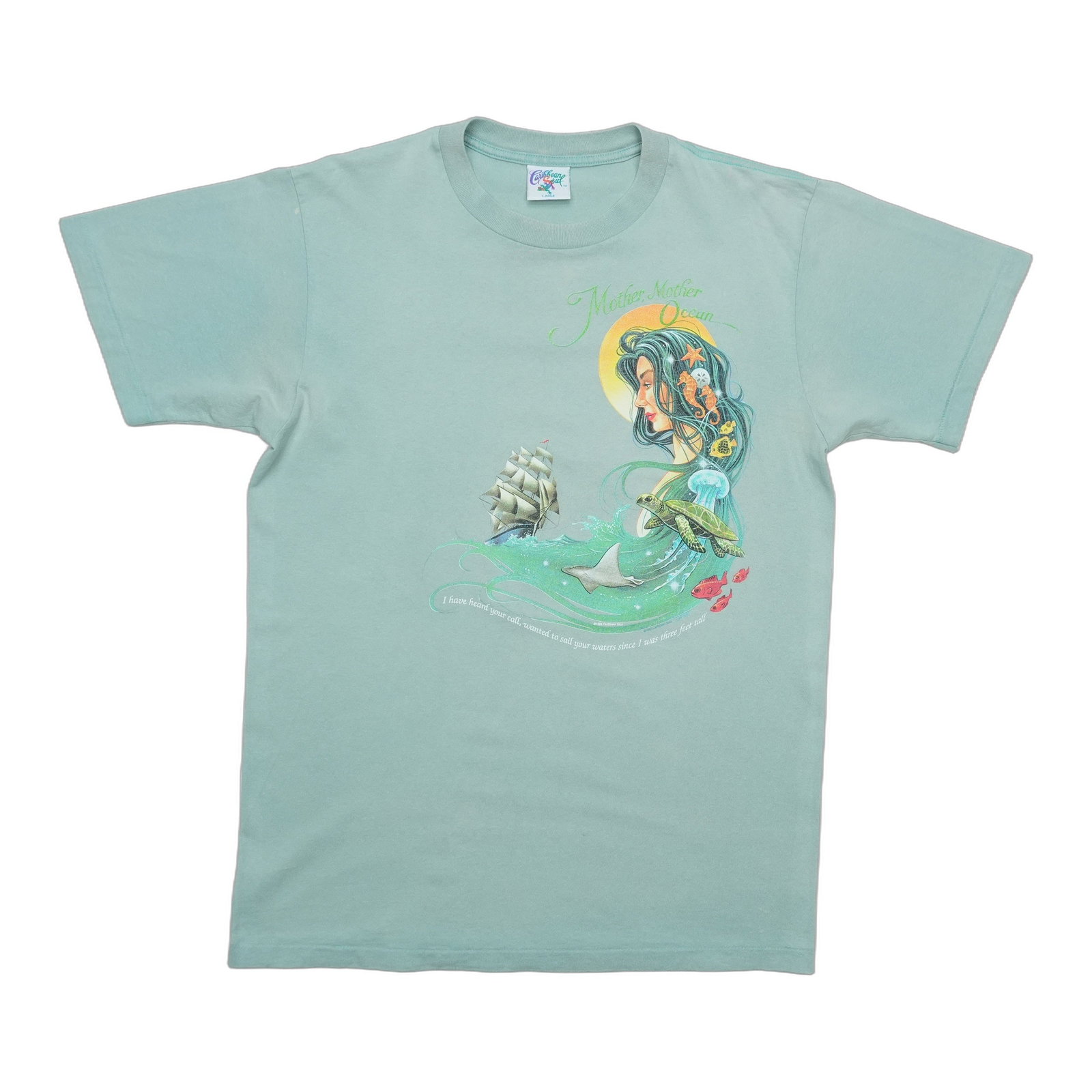 Vintage 1990s Green Cotton Mother Ocean Caribbean Soul Shirt Large (1 of 6)