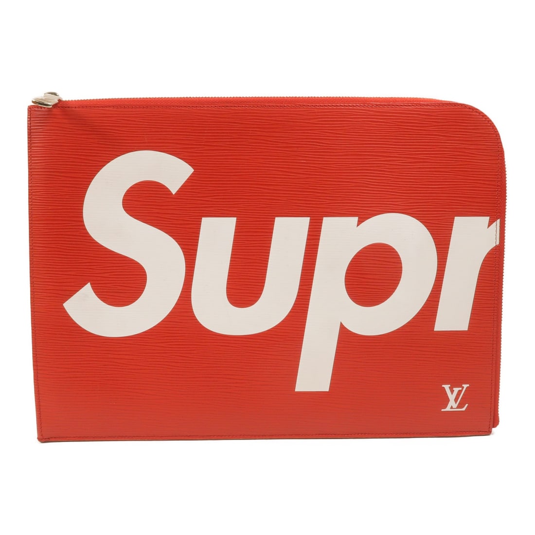 Louis Vuitton Supreme Pochette Jules GM Epi Calfskin Clutch Red: Louis Vuitton Supreme Pochette Jules GM Epi Calfskin Clutch Red Louis Vuitton Supreme Pochette Jules GM clutch bag in red Epi calfskin with a slim profile and unisex design. Made in France, this piece