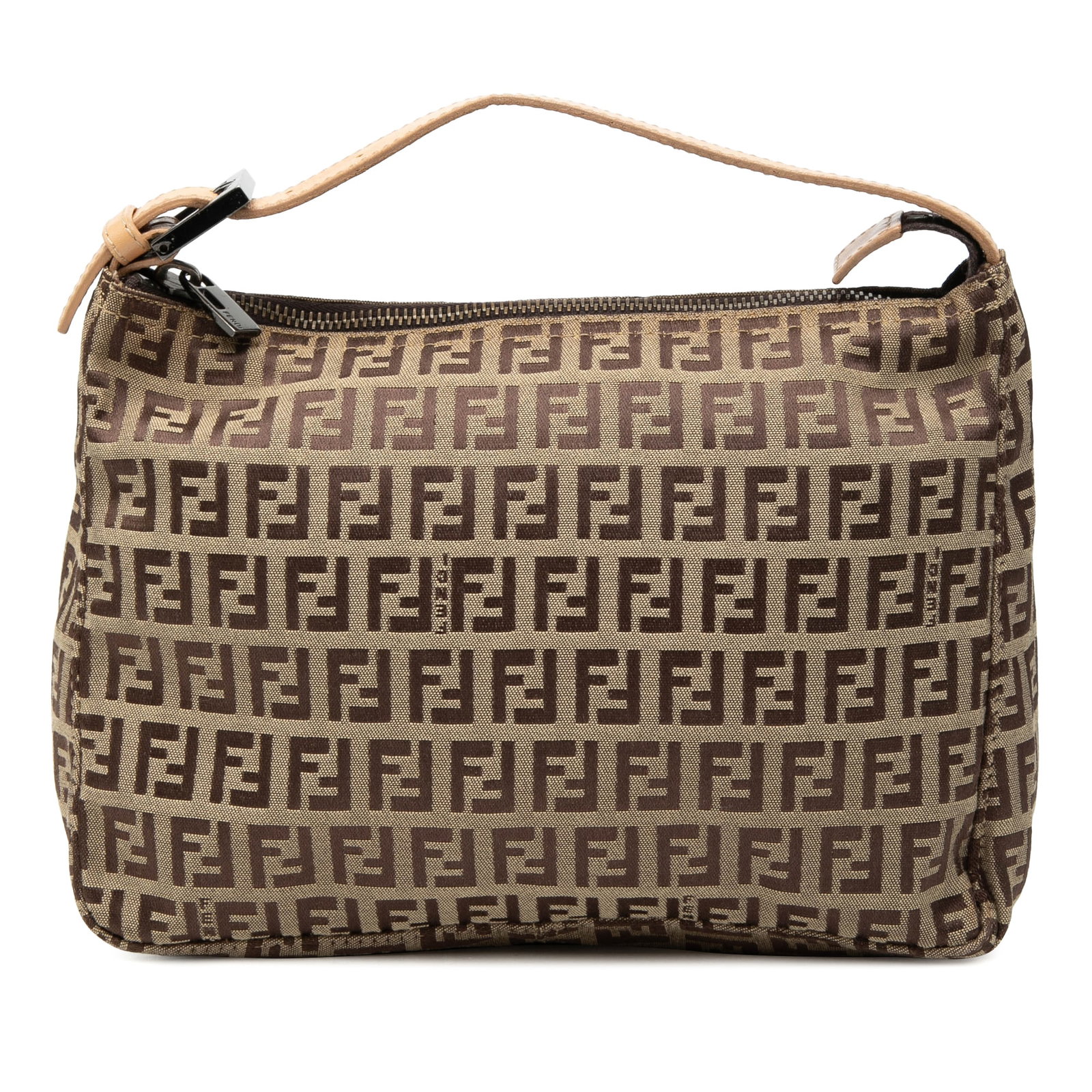 Fendi Zucchino Brown Canvas Top Zip Bag: Fendi Zucchino Brown Canvas Top Zip Bag This Fendi Zucchino Canvas Handbag features a durable canvas body with a flat leather handle and a secure top zip closure. The handbag is designed in a classic 
