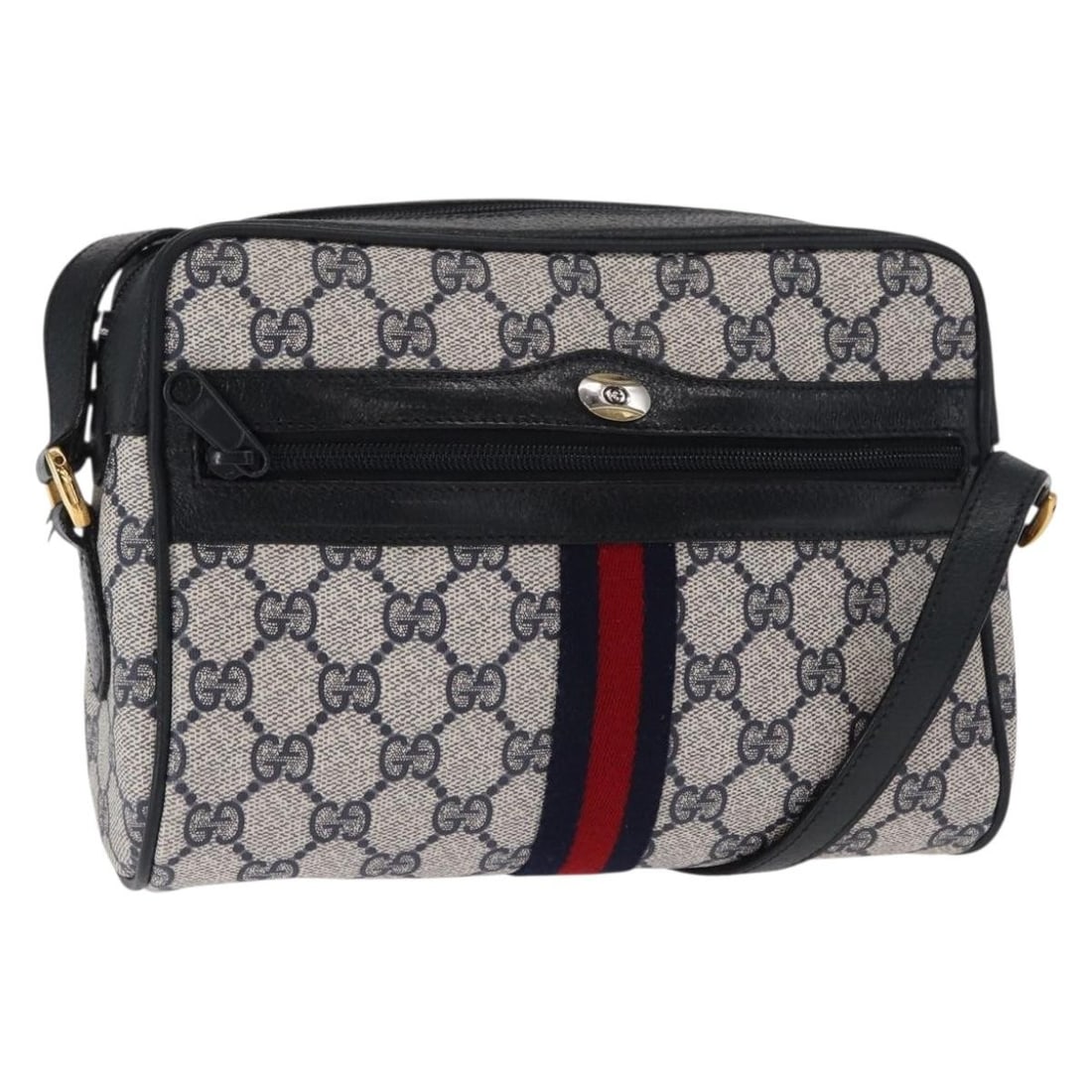 Gucci GG Supreme Navy Red 89 02 004 Sherry Line Shoulder Bag PVC Leather: Gucci GG Supreme Navy Red 89 02 004 Sherry Line Shoulder Bag PVC Leather This is a Gucci GG Supreme Sherry Line shoulder bag crafted from navy and red PVC leather with GG canvas accents. The bag featu