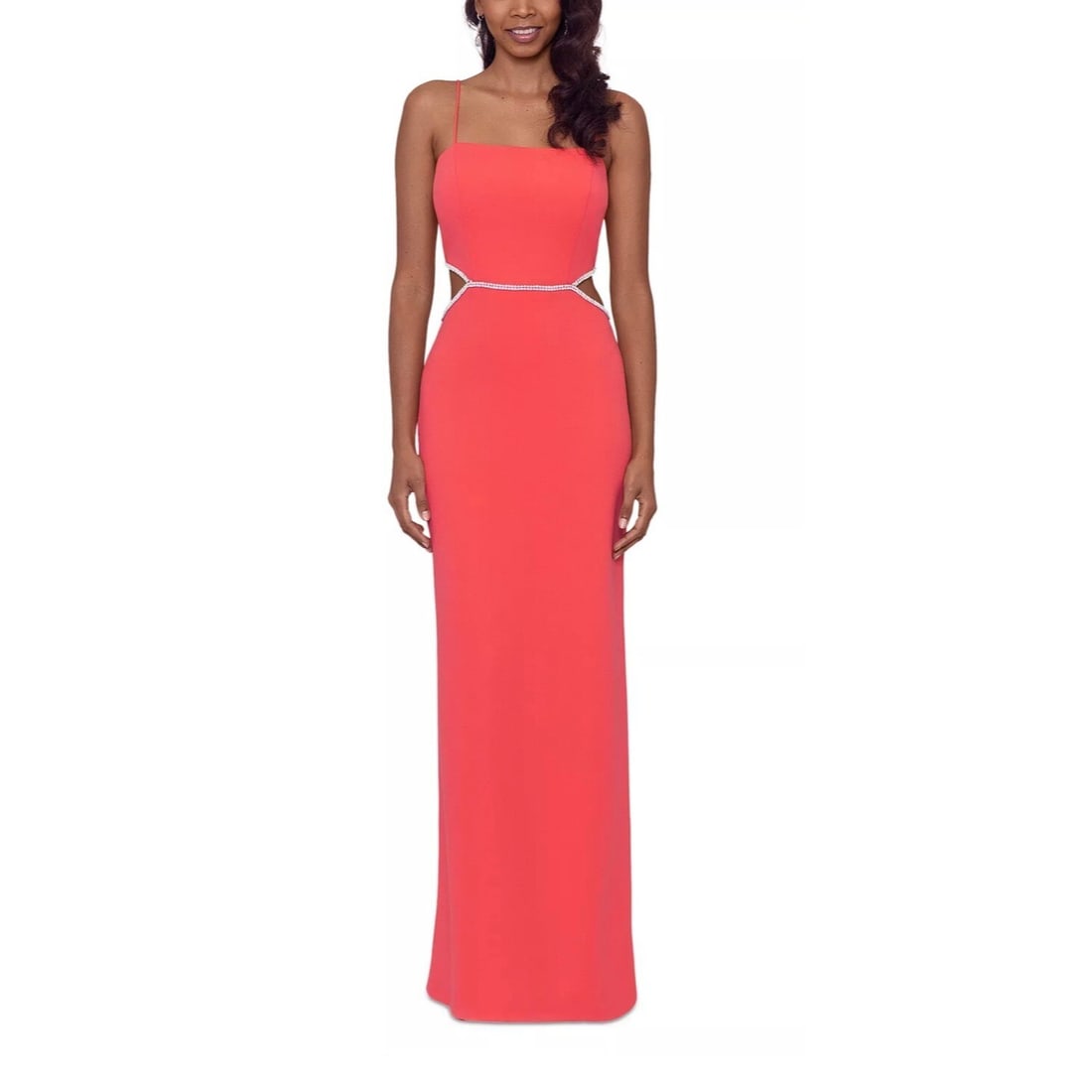 Xscape Coral Side-Cutout Fit & Flare Dress Size 12: Xscape Coral Side-Cutout Fit & Flare Dress Size 12 Elevate your wardrobe with this stunning Xscape Side-Cutout Scuba Crepe Fit & Flare Dress in a vibrant coral hue. This elegant long dress features a 