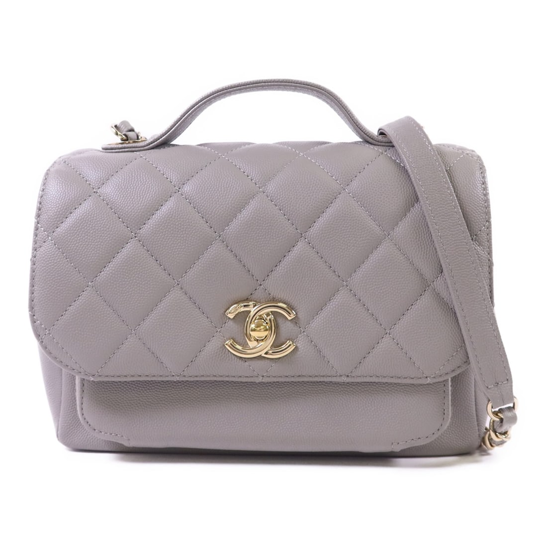 CHANEL Affinity Chain Shoulder Bag Gray Calfskin GHW: CHANEL Affinity Chain Shoulder Bag Gray Calfskin GHW This Chanel Business Affinity chain shoulder bag features a grey calfskin leather exterior and gold-tone hardware. Designed for versatility, it can