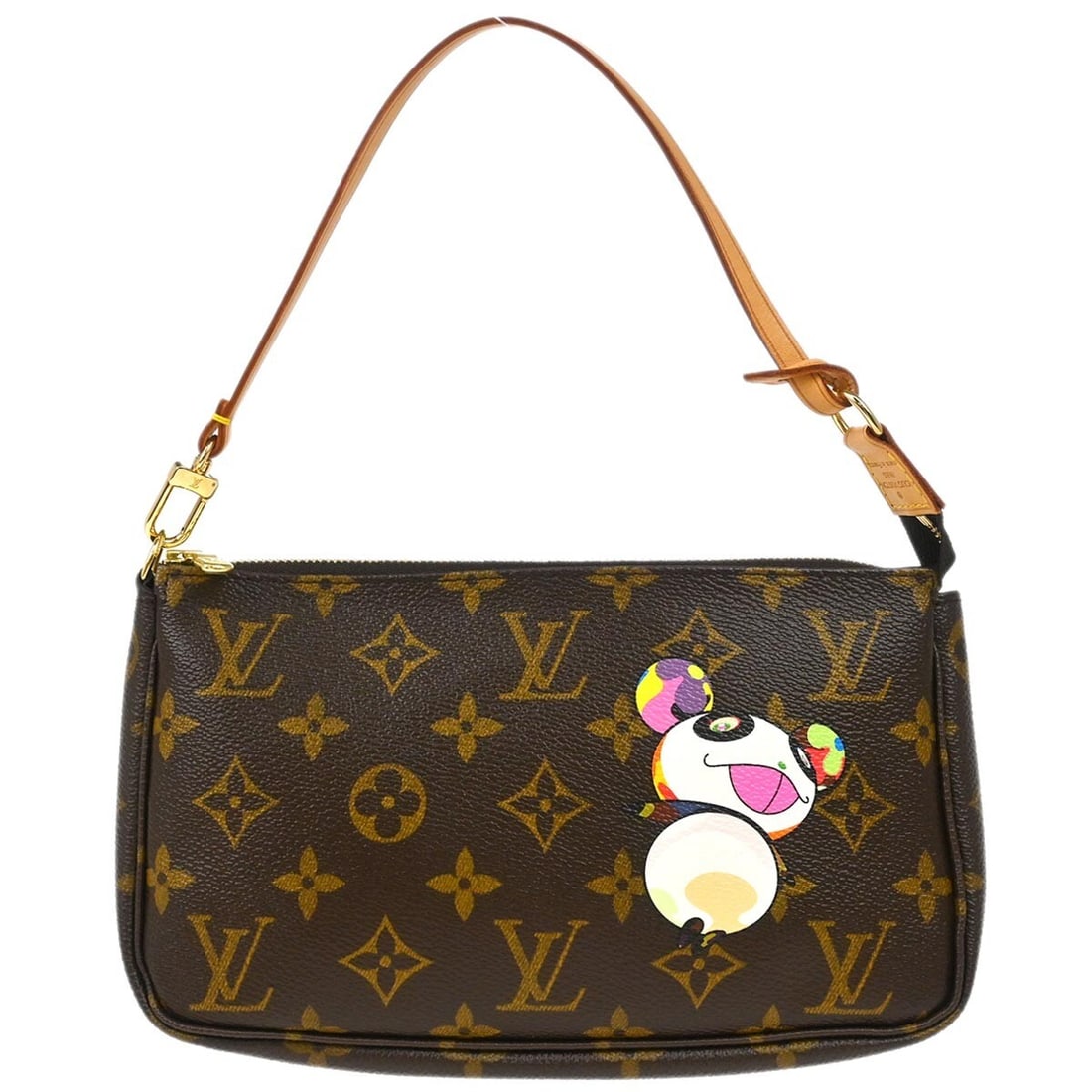 Louis Vuitton Pochette Accessoires Monogram Panda Bag M51981 VI0094: Louis Vuitton Pochette Accessoires Monogram Panda Bag M51981 VI0094 Louis Vuitton Pochette Accessoires handbag from the Monogram Panda line, crafted in brown monogram canvas and leather. This women's 
