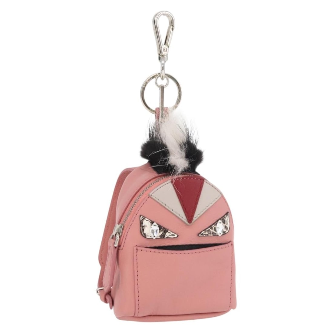 Fendi Monster Eyes leather pink silver bag charm: Fendi Monster Eyes leather pink silver bag charm This FENDI Monster Eyes bag charm is crafted from pink and silver leather, offering a playful and stylish accent for your handbag. Designed for women, 