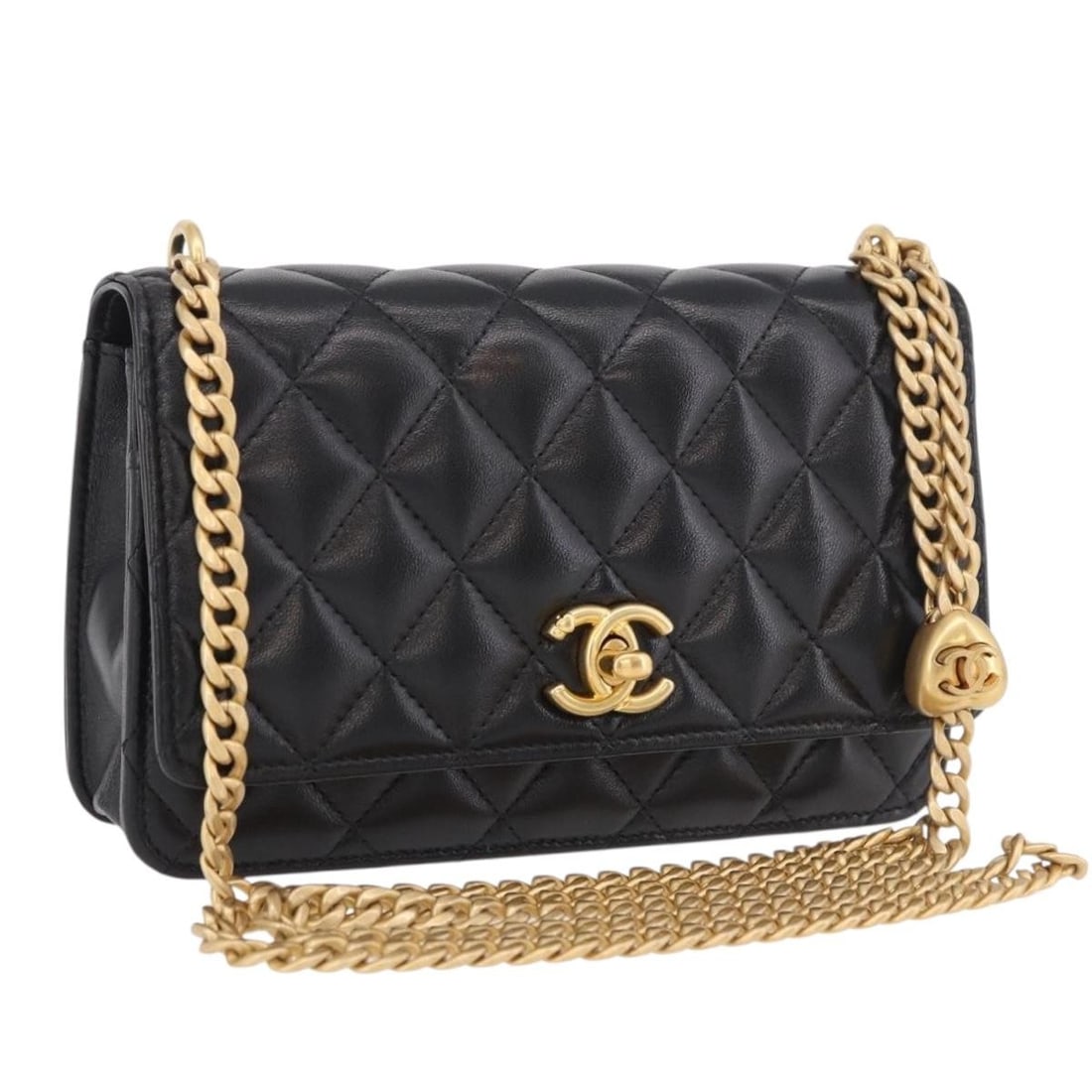 CHANEL CC Black Lambskin Shoulder Bag with Gold Chain: CHANEL CC Black Lambskin Shoulder Bag with Gold Chain Chanel Matelasse chain shoulder bag in black lamb skin with gold-tone CC detailing. Made in Italy, this women's shoulder bag includes only the ite