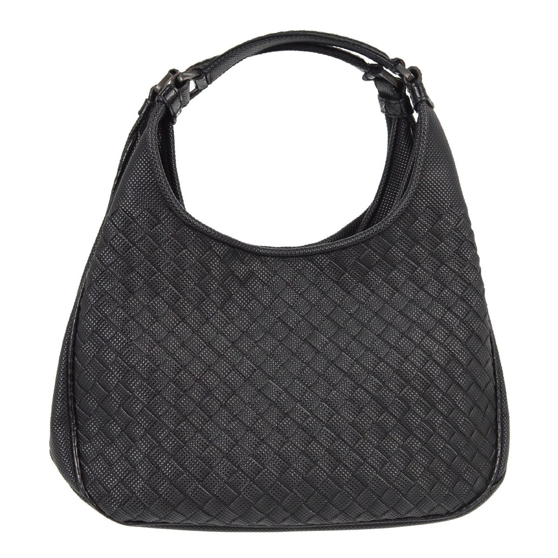 Bottega Veneta Campana Small Black Leather Intrecciato Tote 131769: Bottega Veneta Campana Small Black Leather Intrecciato Tote 131769 Bottega Veneta Campana Intrecciato tote bag in black leather with double handles and an interior zip pocket. Made in Italy, this smal