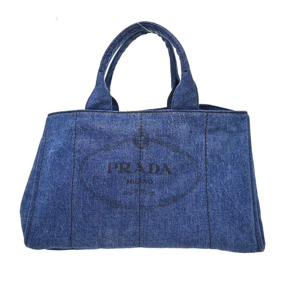 PRADA Canapa Blue Canvas Medium Tote Bag (1 of 8)