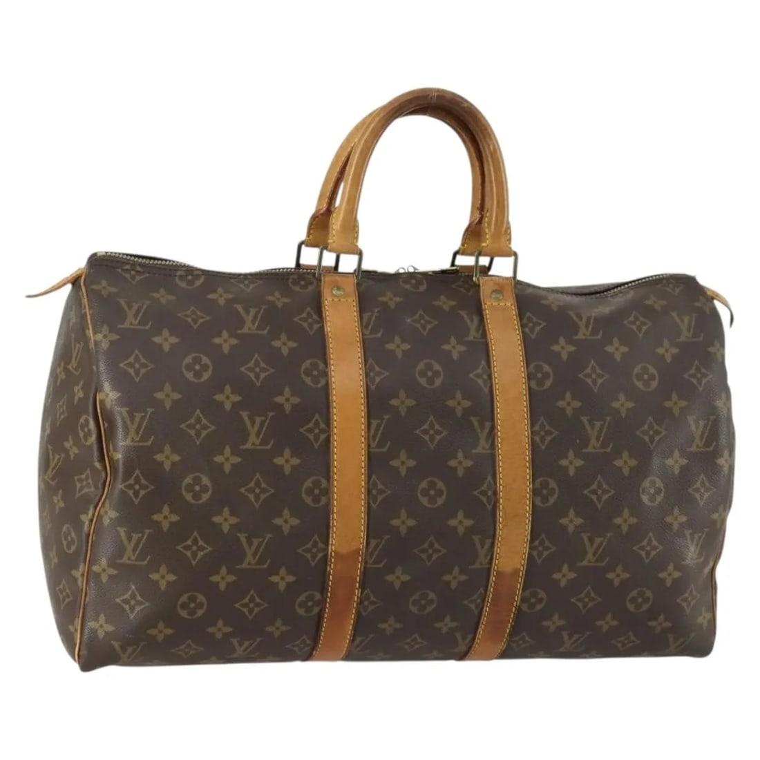 Louis Vuitton Keepall Brown Monogram Canvas Travel Bag 45cm: Louis Vuitton Keepall Brown Monogram Canvas Travel Bag 45cm This Louis Vuitton Keepall Bag features the signature monogram canvas design in brown, crafted for unisex use. The bag shows signs of fair c