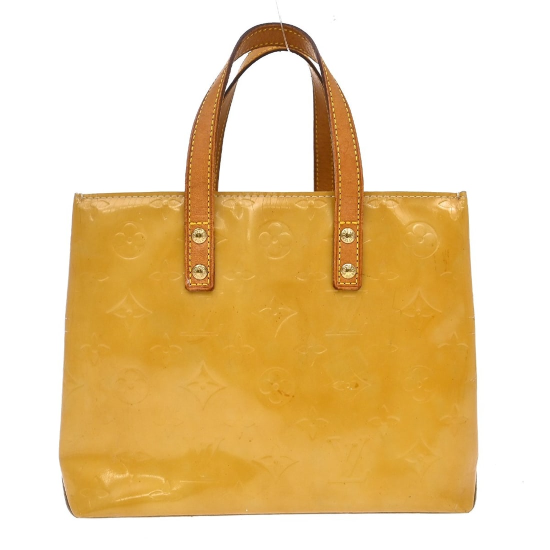 Louis Vuitton Reade PM Vernis Patent Leather Tote Yellow M91144: Louis Vuitton Reade PM Vernis Patent Leather Tote Yellow M91144 Vintage Louis Vuitton Vernis Reade PM handbag in Monogram Vernis patent leather with double leather handles and a zip interior pocket. T