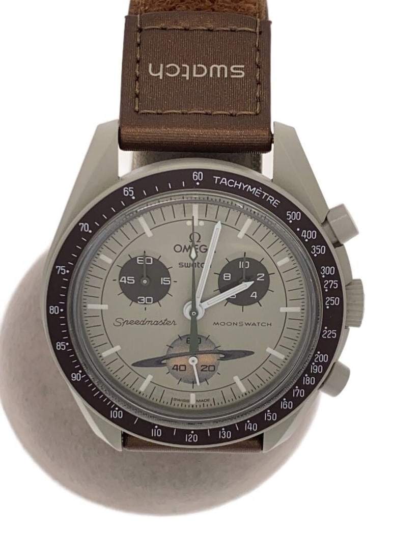Omega x Swatch Saturn Cream Leather Wristwatch SO33T100 (1 of 6)