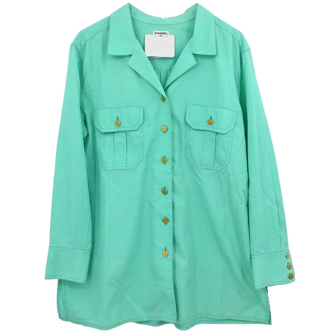 Vintage Chanel Green Cotton Collared Blouse Size 44 France (1 of 18)