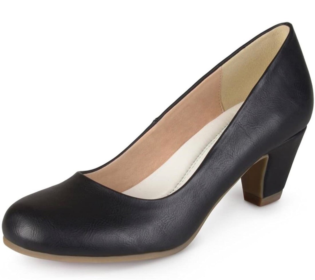 Journee Collection Women's Black Faux Leather Block Heel Pumps 10M (1 of 4)