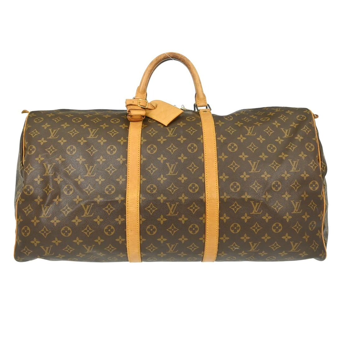 Louis Vuitton Keepall 60 Monogram Canvas Duffle Bag M41422: Louis Vuitton Keepall 60 Monogram Canvas Duffle Bag M41422 Vintage Louis Vuitton Keepall 60 travel handbag in Monogram canvas with leather trim and double handles. This extra large duffle-style bag fe