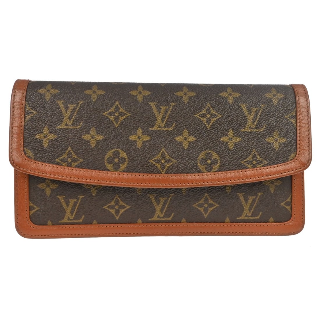 Louis Vuitton Pochette Dame PM Monogram Canvas Clutch M51812: Louis Vuitton Pochette Dame PM Monogram Canvas Clutch M51812 Vintage Louis Vuitton Pochette Dame PM clutch bag in brown Monogram canvas with leather trim and a push-lock closure. The interior includes