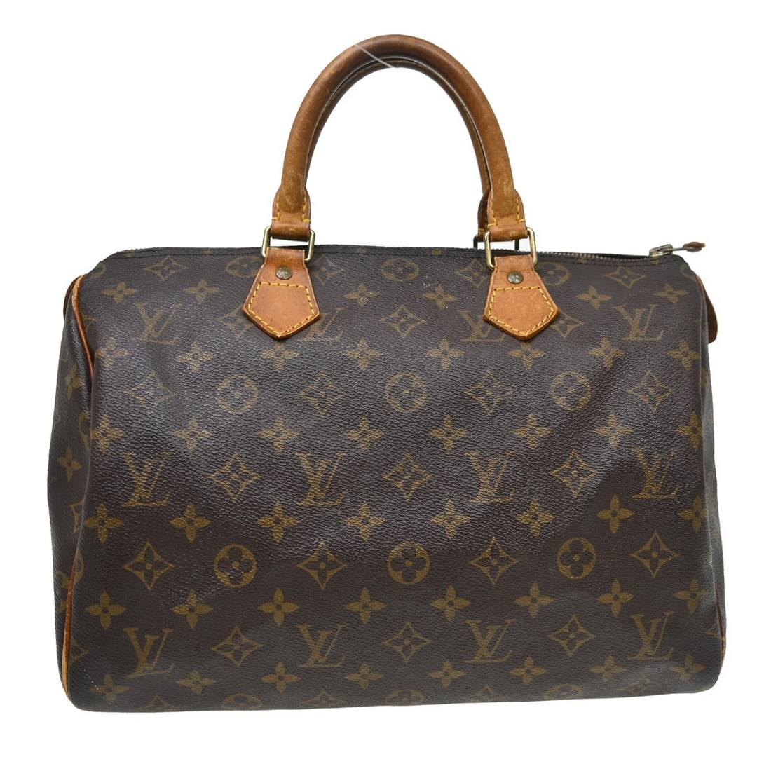 Louis Vuitton Speedy 30 Monogram Canvas Satchel M41526: Louis Vuitton Speedy 30 Monogram Canvas Satchel M41526 Vintage Louis Vuitton Speedy 30 handbag in brown monogram canvas with leather trim and double handles. This satchel-style top handle bag features