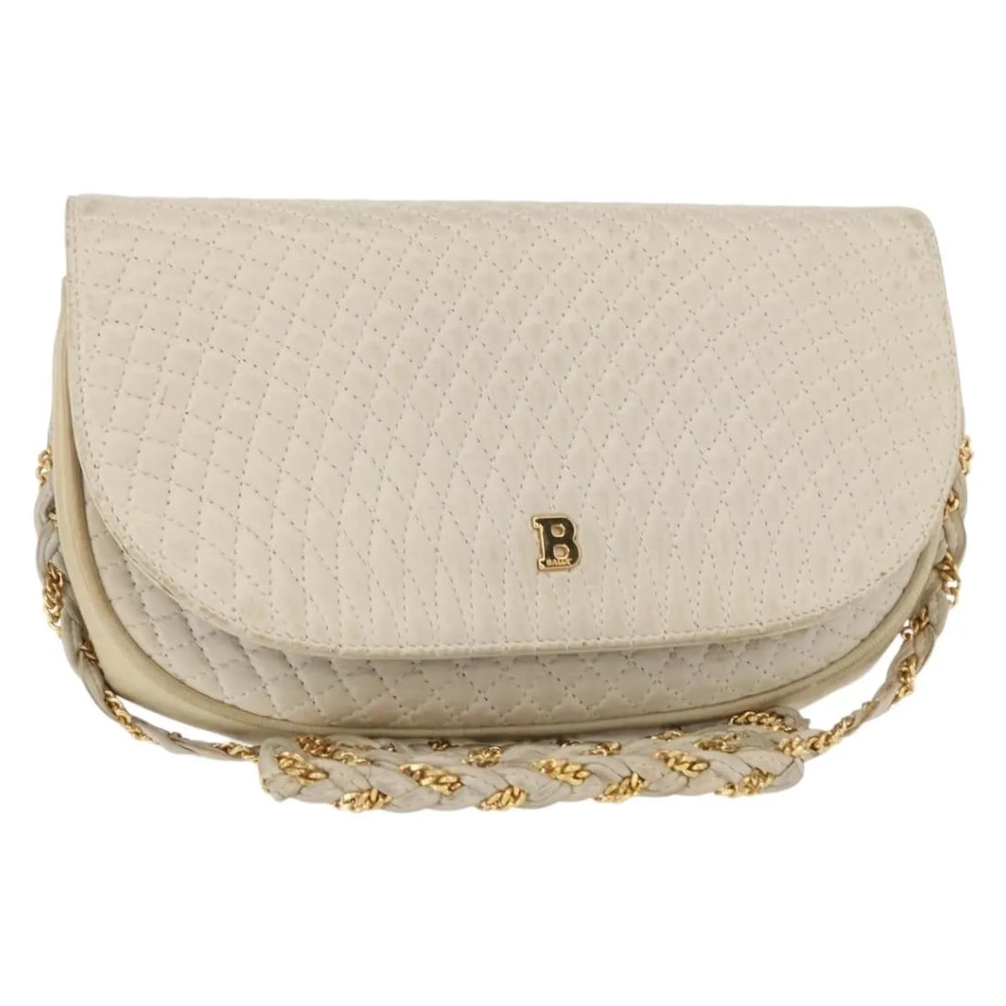 Bally Vintage White Quilted Leather Shoulder Bag: Bally Vintage White Quilted Leather Shoulder Bag This vintage Bally shoulder bag is crafted from white quilted leather, designed for female use. It features a shoulder strap and metal fittings. The ba