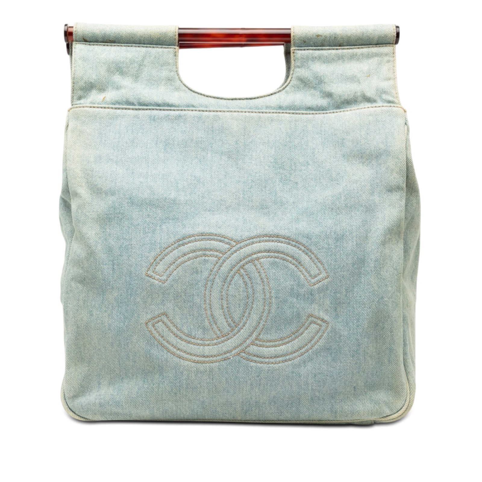 Chanel denim tote with tortoise shell acrylic handle (1 of 8)