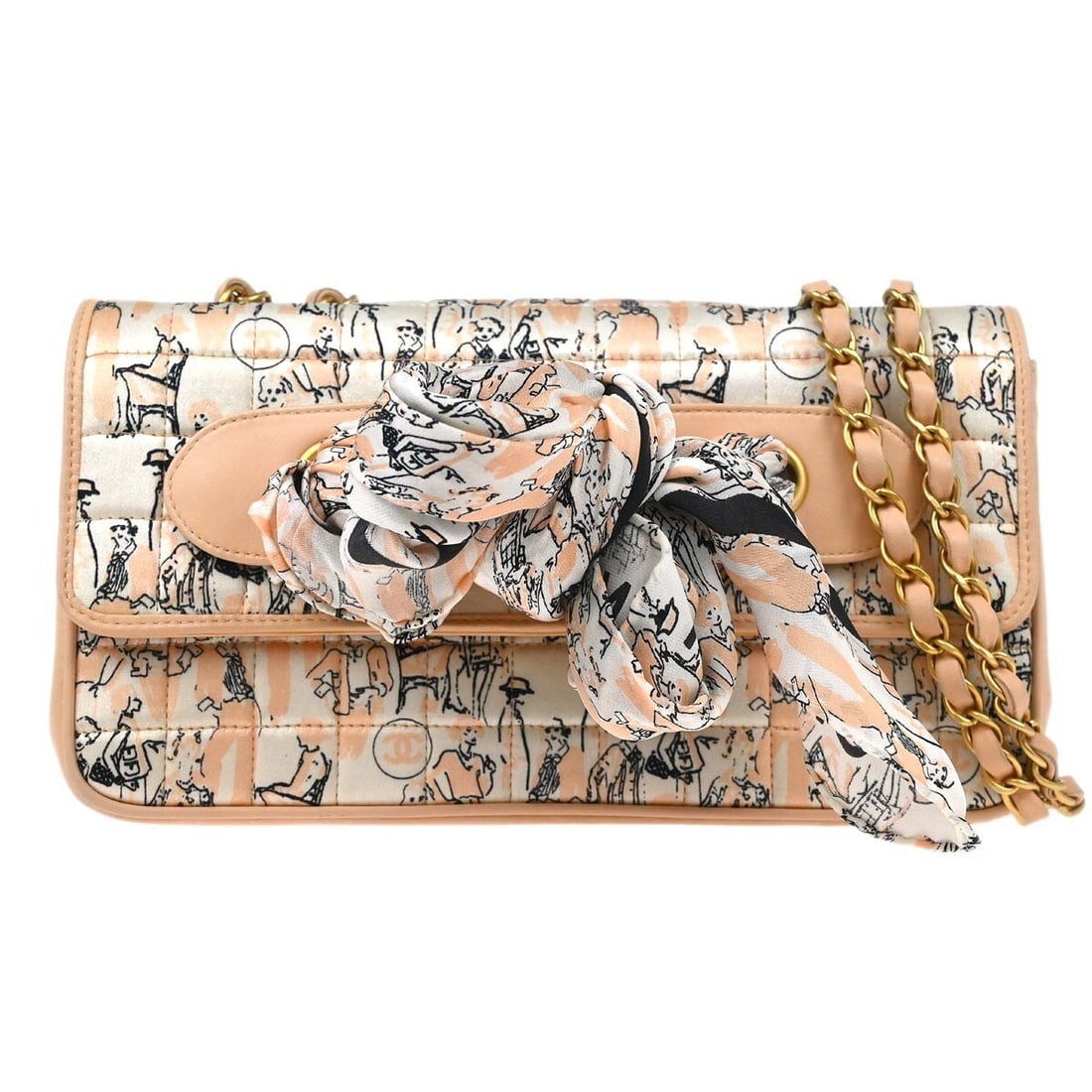 CHANEL satin shoulder bag in pink with chain strap: CHANEL satin shoulder bag in pink with chain strap Medium Chanel shoulder bag in pink satin with chain strap and magnetic closure. The bag features logo accents, a nylon lining, and one interior zippe