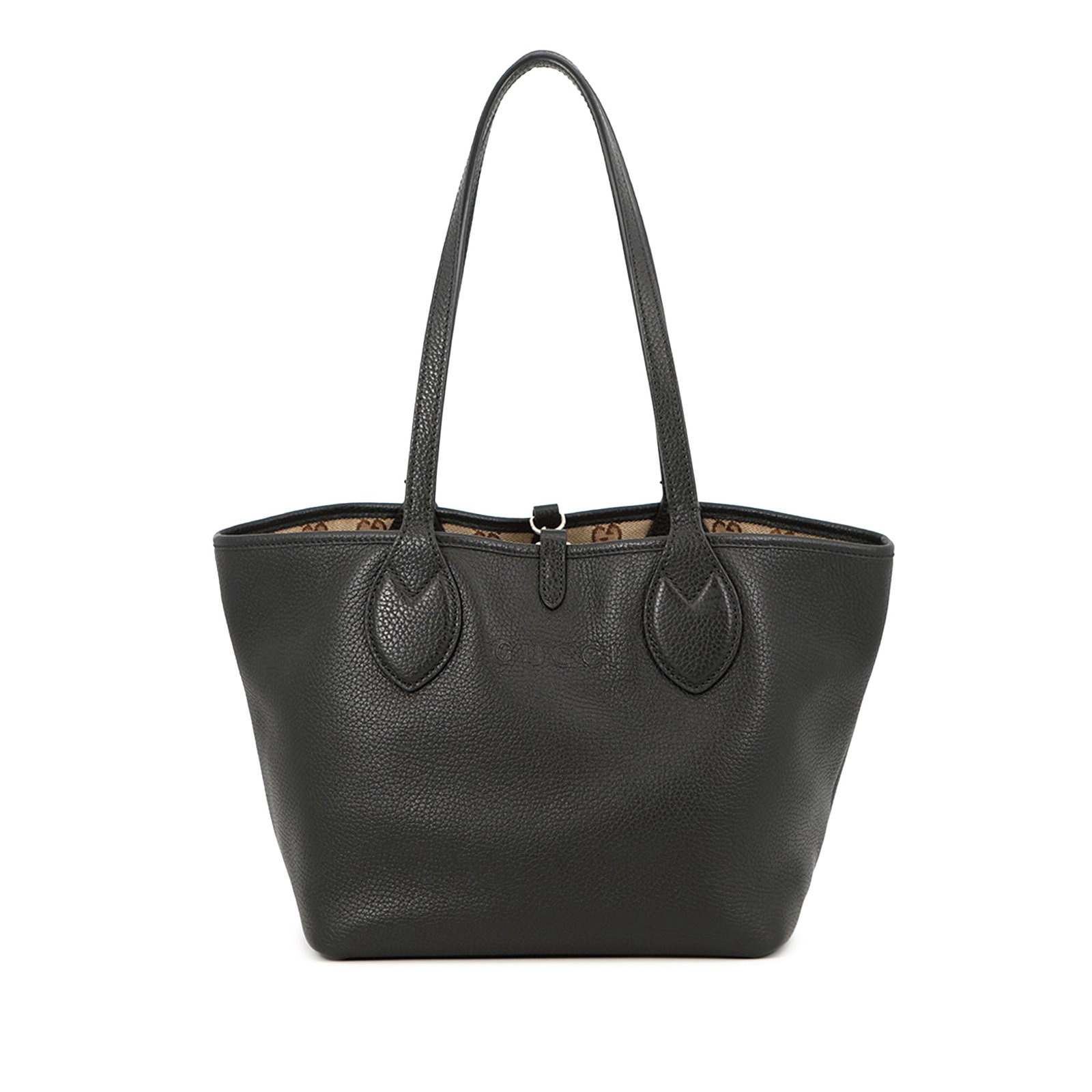 Gucci Totissima Reversible Small Leather Tote with Zip Pouch: Gucci Totissima Reversible Small Leather Tote with Zip Pouch Reversible Gucci Totissima tote crafted in grained calfskin leather with a structured open-top design. It features flat leather handles, a 