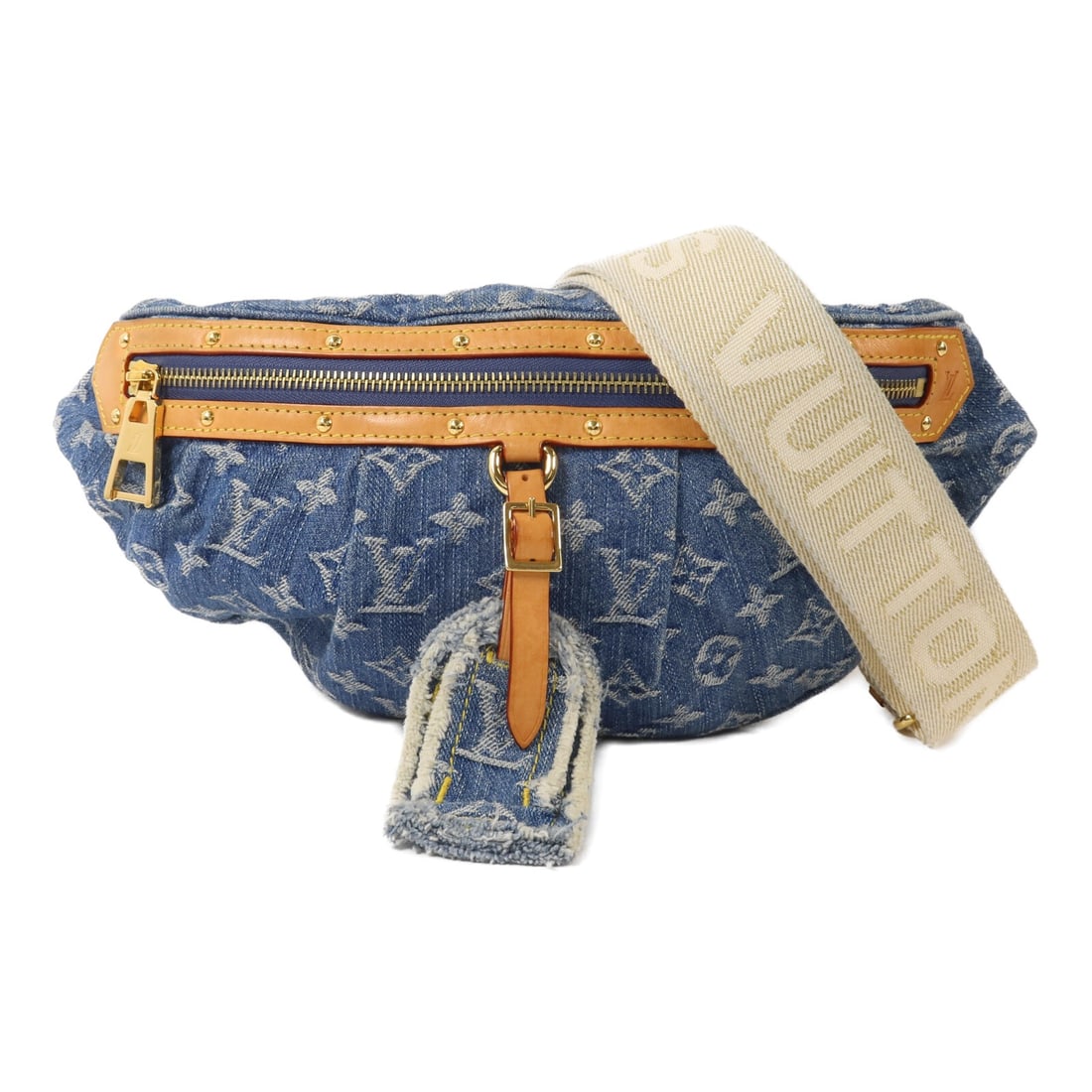 Louis Vuitton Monogram Denim Blue Waist Bag GHW M46837: Louis Vuitton Monogram Denim Blue Waist Bag GHW M46837 This Louis Vuitton waist bag features the iconic monogram denim exterior in blue, complemented by gold-tone hardware. Designed for versatility an
