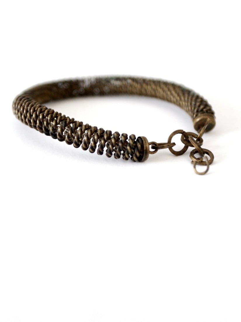 Vintage Brass Tone Coil Wire Bracelet Adjustable Closure (1 of 6)