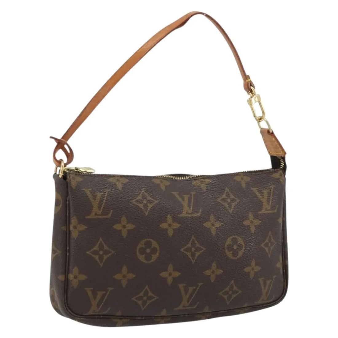 Louis Vuitton Pochette Accessoires NM Brown Canvas Handbag: Louis Vuitton Pochette Accessoires NM Brown Canvas Handbag Louis Vuitton Pochette Accessoires NM in brown monogram canvas. This women's handbag is made in France and shows fair pre-owned condition wit