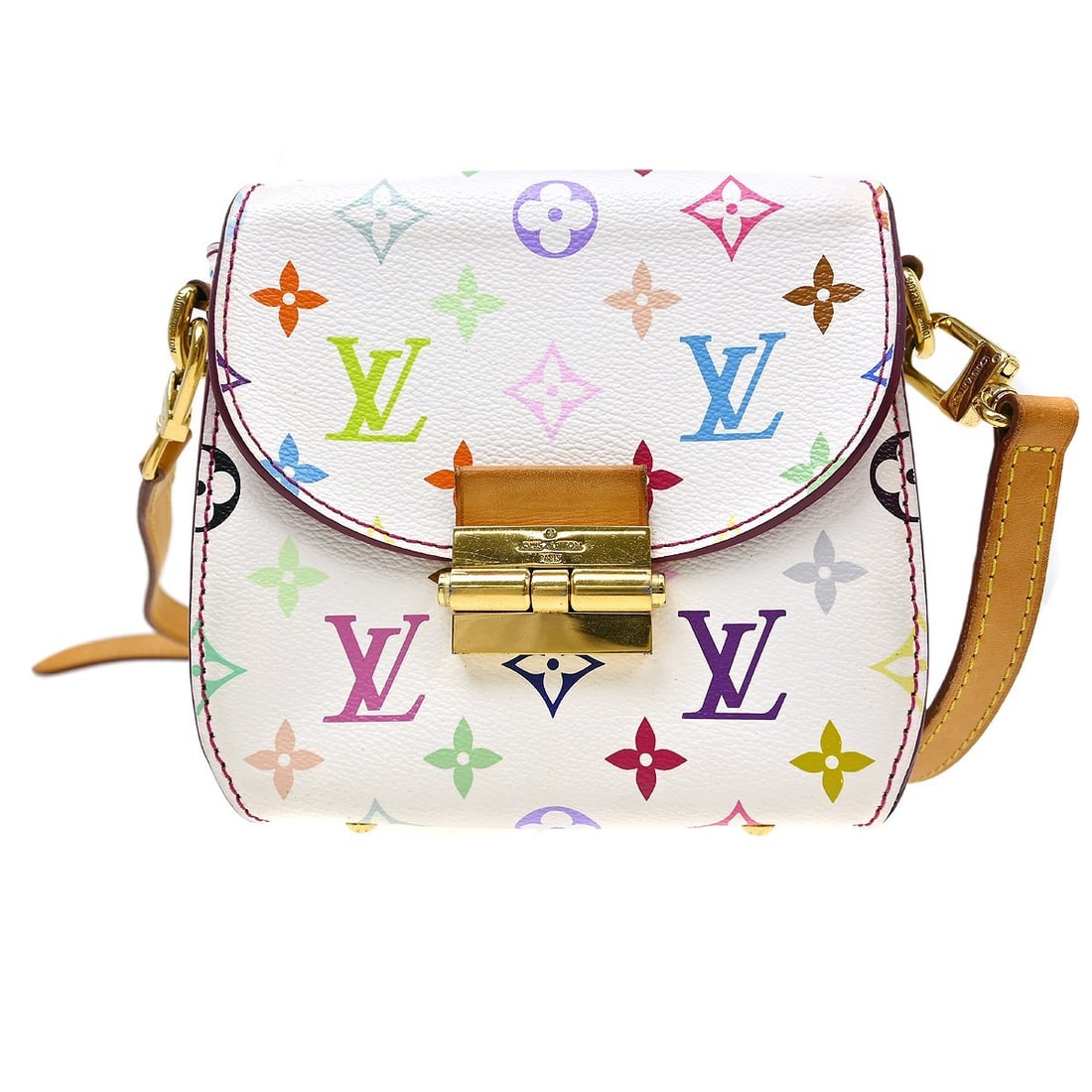 Louis Vuitton Heartbreaker Multicolor Crossbody Bag White Monogram M40660: Louis Vuitton Heartbreaker Multicolor Crossbody Bag White Monogram M40660 Louis Vuitton Heartbreaker shoulder bag in white Monogram Multicolor canvas with leather trim. This small crossbody style feat