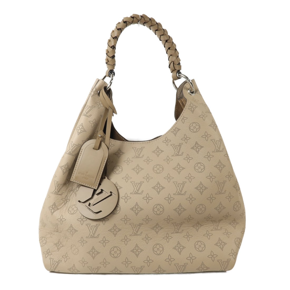 Louis Vuitton Mahina Grey Carmel Calfskin Handbag M21775: Louis Vuitton Mahina Grey Carmel Calfskin Handbag M21775 This Louis Vuitton Carmel handbag in Mahina Grey features a sophisticated design crafted from calfskin leather. The bag offers ample space with