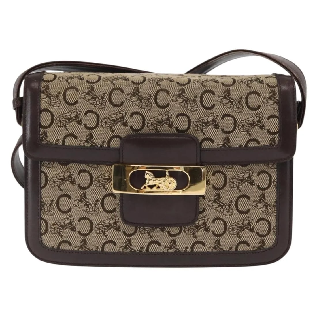 Celine Horse Carriage C Macadam Shoulder Bag Beige Canvas Leather (1 of 18)