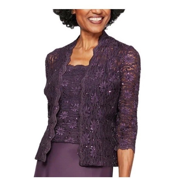 Alex Evenings Purple Lace Embellished Mock Jacket Size 14 (1 of 4)