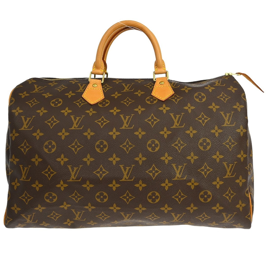 Louis Vuitton Speedy 40 Monogram Canvas Large Duffle Handbag M41522: Louis Vuitton Speedy 40 Monogram Canvas Large Duffle Handbag M41522 Vintage Louis Vuitton Speedy 40 duffle handbag in brown Monogram canvas with leather trim. This zip-top bag features double handles,